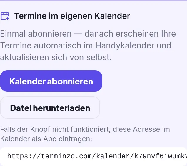 Knopf zum Abonnieren der Termine